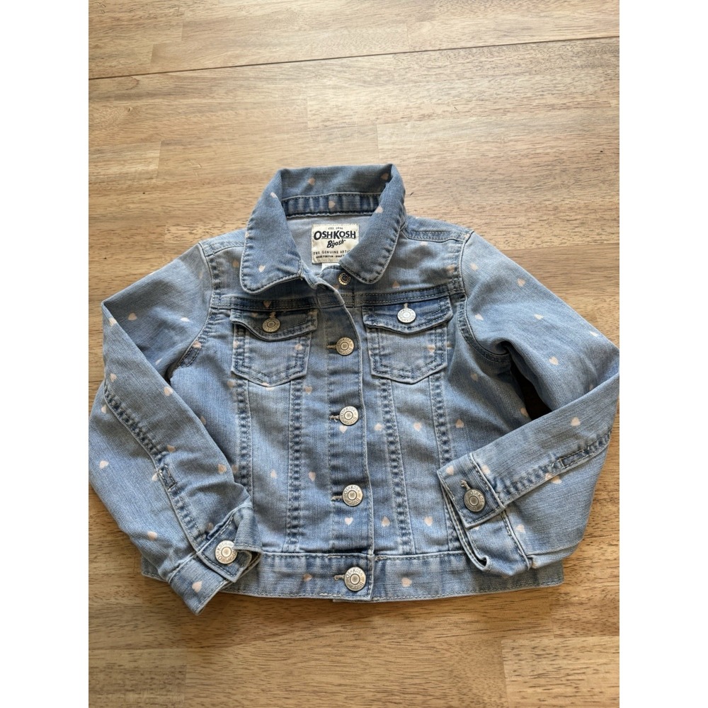 Oshkosh Bgosh Y2K Denim Jean Jacket Hearts Girls 4 Cotton VTG